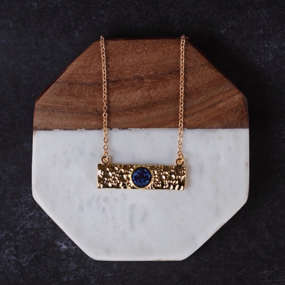 Blue Druzy stone pendant necklace